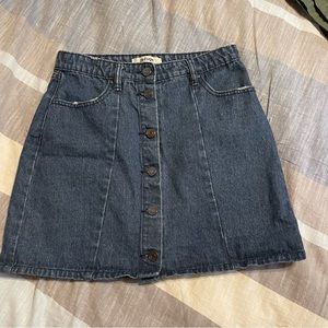 Distressed denim mini skirt